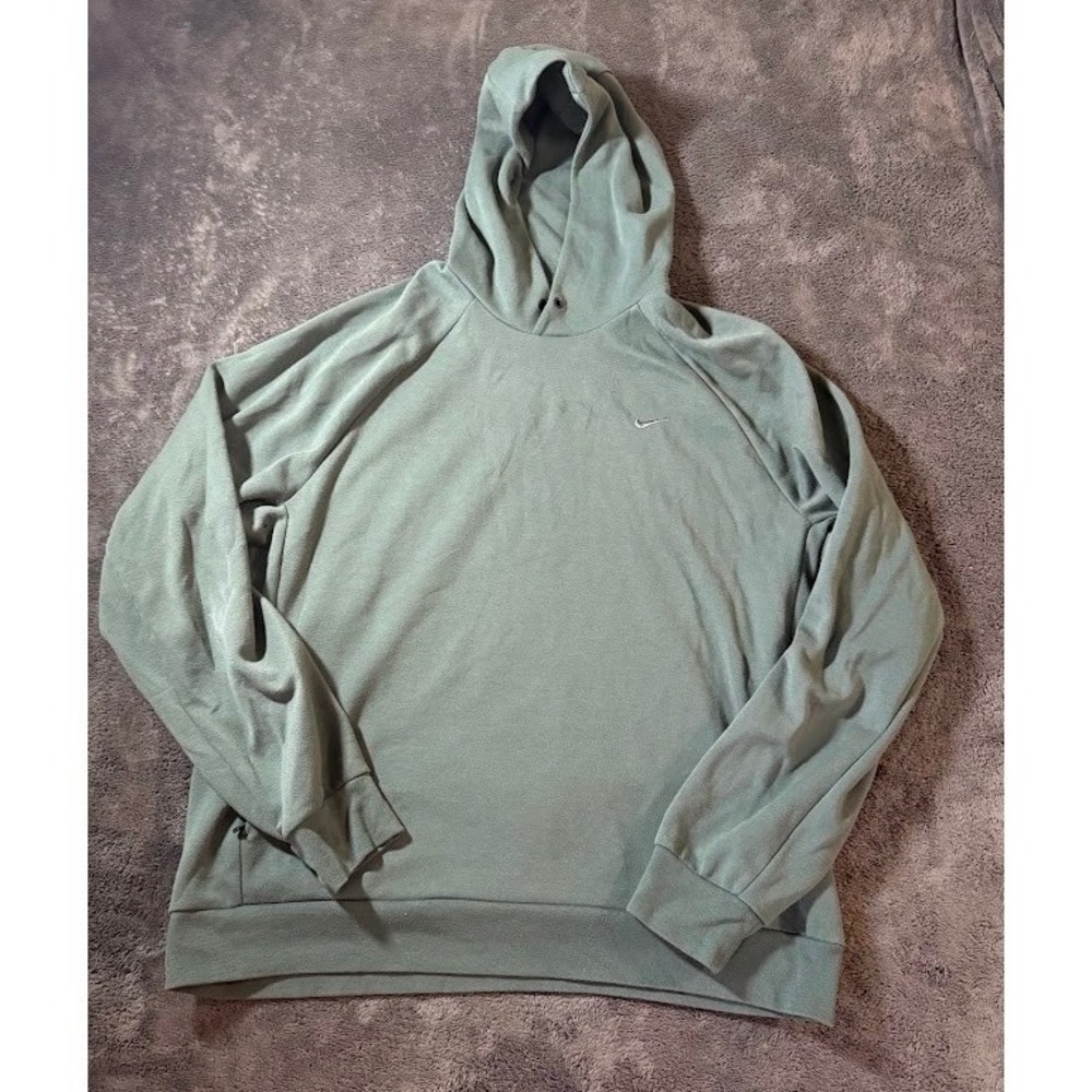 Nike Dri-FIT Mens Large Olive Green Pullover Hoodie Sweatshirt Move To Zero